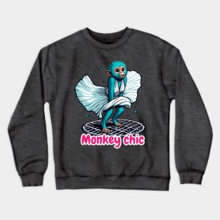 Monkey Elegance – The Iconic Fluttering Dress Illustration Crewneck Sweatshirt